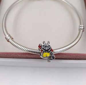 Silberne Modeschmuck-Sets für Damen, Disny White Rabbit Red Yellow Emaille-Charm, böhmische Armbänder, Initialen-Halsketten für Frauen, Ketten-Perlen-Armreif 791898ENMX4328171