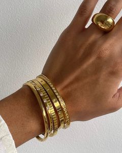 Cuff moda punk ouro cor pulseiras para mulheres homens na moda aço inoxidável pulseiras de metal boêmio jóias acessórios presente atacado 231212