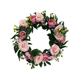 Kwiaty dekoracyjne 19.7 w drzwiach frontowych Rose Rose sztuczna girlanda na zewnątrz Berry Floral for Window Bouquet Home Wedding Spring Summer