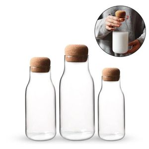 New Cork Glass Bottle Heat Resistant Milk Juice Bottle Transparent Storage Can Sealed Coffee Storage Tank Drop270B