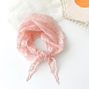 Scarves Temperament Lace Scarf Bandana Solid Color Floral Embroidered Triangle Hollow Out Mesh Thin Shawl Wrap Clothes Accessories