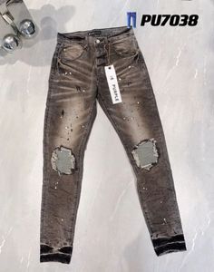 パープルブランドのメンズジーンズファッショントレンドが苦しんでいるリッピングバイカースリムフィットオートバイマンブラックパンツ2024