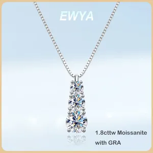 Wisiorki Ewya Trendy 925 Sterling Silver Real 1,8cttw Moissanite Wisiant dla kobiet rocznicowy Diamentowe naszyjniki