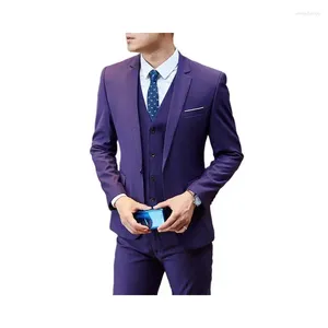 Men's Suits Suit Purple Three-piece Korean Version Slim-fit Wedding Dress Business Casual Banquet Custom