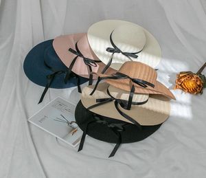 Straw Hat Foldable Bucket Hats For Women Brim Summer Bowknot Beach Sun Caps Packable Fishing Cap1689850