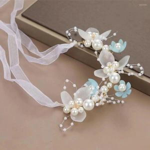 Akcesoria do włosów koronkowe regulowana opaska na głowę Faux Pearl Flowerband dla dziewcząt Princess Style Wedding z antypoślizgiem