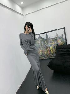 Casual Dresses 2023 Sexy Bodycon Black Womens O Neck Fashion Grey Mermaid Long