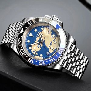 Armbanduhren Tandorio 40mm Blaues Zifferblatt Rotes GMT-Saphirglas Vollleuchtende Uhr Japan NH34 NH34A Mechanische Automatik Herrenuhr