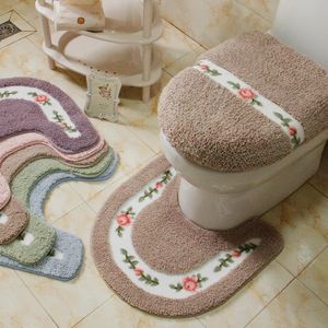 Tapetes estilo pastoral tapete de banheiro flor padrão tapete de banheiro conjunto u forma decoração de piso banho tampa de fibra 231211