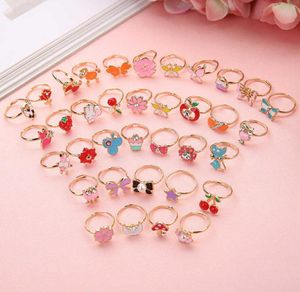 10pcs de desenho animado fofos anéis de Kawaii Crianças coreanas meninas Liga de flores de dedos Ring Jewelry Gift Ajustável2309305