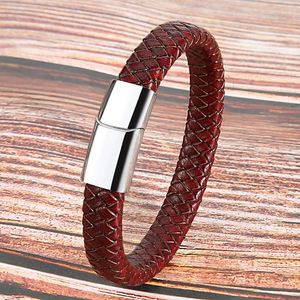 Charm Bracelets Mibrow Vintage Braided Genuine Leather Bracelet For Men Women Stainless Steel Magnetic Clasps Punk Jewelry