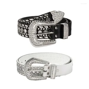 Cintos preto/branco strass cinto para entusiastas da motocicleta ajustável cowboy cowgirl adolescentes rock fãs cintura atacado