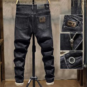 Mäns jeans Original mode lyxmärke svarta jeans för män skräddarsydda och stretchy pojkvän bekväma klassiska denim stretch byxor q231212