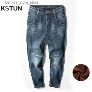 Men's Jeans Winter Warm Jeans Men Fleece Lined Jeans Harem Pants Thicken Elastic Loose Fit Blue Pants Male Brand Plus Velvet Big Size 40 42 Q231213