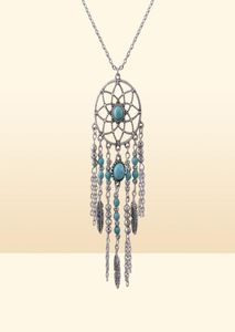 Vintage Dream Catcher Necklace Tassel Feather Turquoise Bohemian Style Long Sweater Chain Charm Jewely Xmas Gifts 12pcs21026820249