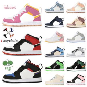 Top Quality Kids Shoes Jorden1s High Confortável Sapatilhas Designer Meninos Meninas Esportes Basquete Sapatos Rosa Roxo Marrom Crianças Esportes Atlético Jumpman 1s US3Y