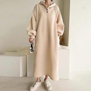 Casual Dresses Clothland Frauen Elegantes Kapuzen-Sweatshirt-Kleid Langarm Basic One Piece Pullover Midi Vestido HA449