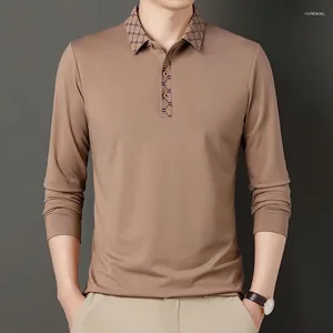 Męski Polos Fashion Men Solid Polo Shirts Spring Autumn Long Sleeve Luźne odzież Busines