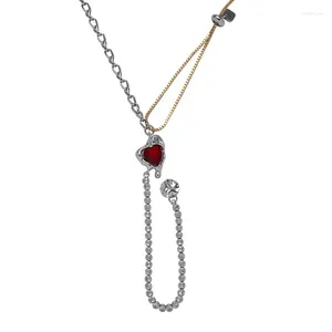 Anhänger Halsketten Eetit Personalisiertes rotes Glasherz Verstellbare Pulloverkette Halskette Design Zinklegierung Modeschmuck für Frauen