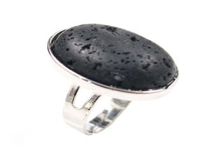 HELA 10 PCS Silverpläterad resizable Finger Ring Oval Shape Black Lava Stone White Howlite Jewelry5830853