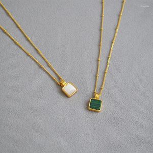 Pendant Necklaces Netizen Blogger Ins Same Style Made Old Brass Gilded Malachite Shell Mother Square Necklace For Women