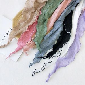 Scarves Pleated Embossed Female Scarf Soft Solid Color Cotton Linen Headscarf Triangle Autumn