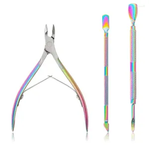 Nail Art Kits 3pcs Manicure Set 2 Way Cuticle Pusher Nails Cutter Scissor Dead Skin Remover Stainless Steel Nipper Fork Tool