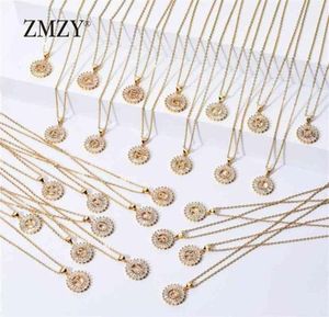 ZMZY 26 шт. лоты, оптовая продажа, смешанное ожерелье с буквами AZ, цепочка из нержавеющей стали, подвеска с кристаллами CZ золотого цвета 210721225R1908496