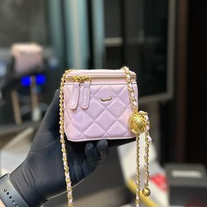 12cm Women Designer Mini Vanity Box Makeup Bag Lambskin Leather Crush Pearl Gold Ball Metal Hardware Matelasse Chain Luxury Cosmetic Case Purse Shoulder Handbag