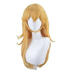 Golden Princess with Bangs Peach Crown Cosplay Long Wig Halloween Costume Party Anime