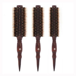 Escovas de cabelo 3 pçs / set cabelo endireitar curling javali cerdas pente de madeira maciça cauda de rato barril redondo resistente ao calor escova de cabelo ferramentas de estilo 1604 231211