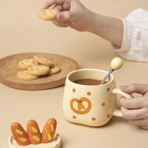 Bicchieri da vino, tè, latte, caffè, tazza in ceramica con coperchio, cucchiaio, tazza, ciambella carina, regali per ufficio per bambini resistenti al calore