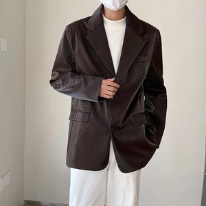 Ternos masculinos de couro blazer homens oversized moda social masculino vestido jaqueta coreano solto casual terno marrom preto jaquetas