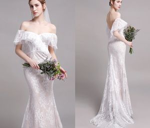 2024 Abito da sposa moderno a sirena con spalle scoperte in pizzo senza schienale Custom Made da donna Abiti da sposa convenzionali Boho Abiti da sposa