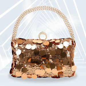 Borsa da pranzo con paillettes, borsetta, borsa da donna con catena di perle, borsa per abiti di fascia alta, borsa di grande capacità 231215