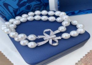 Handmade natural 2 strands 89mm freshwater white pearl bracelet micro inlay zircon bowknot accessories clasp 20cm23cm9231227