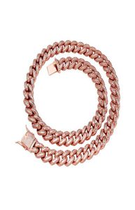Mänrappare Rock Punk 125mm Real Rose Gold Iced Out Pink Cuban Link Chain Fashion Baguette Necklace2303521