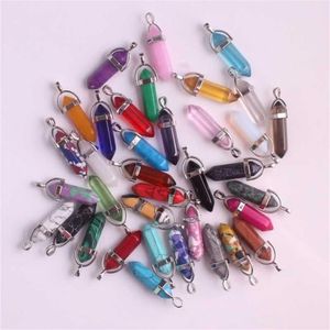 24pcs lot Healing Point Chakra Pendants Hexagonal Quartz Crystals Bullet Shape Stone DIY Pendulum Beads For Jewelry Making 20171c