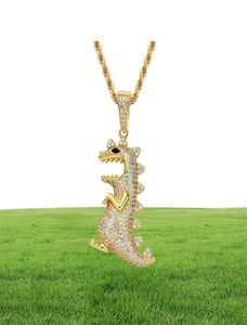 Mathalla Men039s Hiphop Animal Animal Dinosaur CZ Pendant Jewelry Iced Out Cubic Zircon Pendant Brass Copper Gold Chain Necklace Joyer6957497