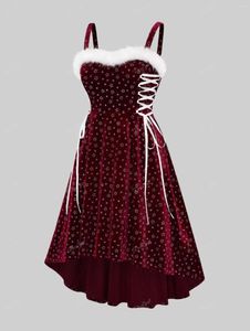 Повседневные платья ROSEGAL размера плюс с принтом пентаграммы из искусственного меха на шнуровке со рюшами и высоким низким платьем женское праздничное уличное платье Vestidos 5XL