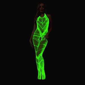 New Erotic Fishnet Hollow Out See Through Jumpsuit Clothing Sexy Perspective Full Body Stockings Ladies Luminous Bodystocking sexy