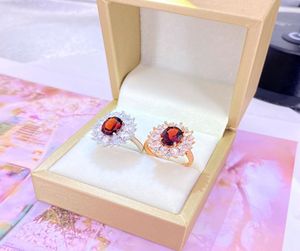 Pierścienie Półprzewajne 925 Srebro Srebrny Naturalny Garnet Pierścień Weddna Pierścień Weddna dla kobiet Bridal Jewelry7529966