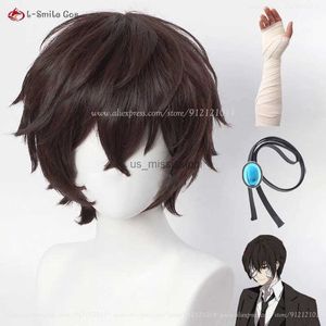 Cosplay perucas dazai osamu peruca anime bungo cães vadios cosplay curto marrom preto resistente ao calor cabelo sintético perucas de festa de halloween + peruca capl240124