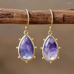 Stud Earrings Classic Gold Plated Waterdrop Fluorite Hoop Dangle Huggie Woman Elegant Natural Stone Jewellery Creative Gifts