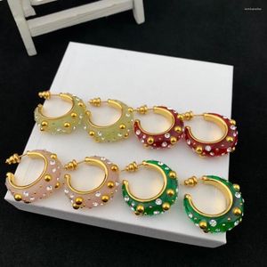 Orecchini a cerchio Perline color oro intarsiate in acrilico Cerchi semplici per gioielli da donna