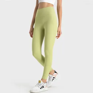 Active Pants Ribbed sömlös yogalogotyp Kvinnor Hög midja Push Up Fitness Leggings Soft Sports Tights Workout Trousers Kvinnliga gymkläder