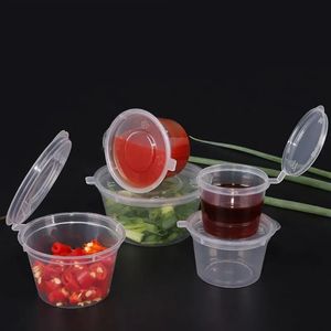 Disposable Take Out Containers 500pcs 25ml35ml50ml Clear Plastic Takeaway Sauce Cup Food Box With Hinged Lids Kitchen Organizer 231211