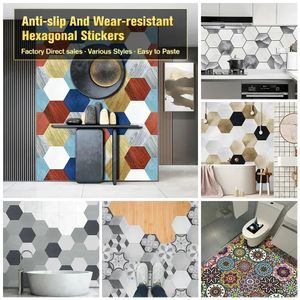 Wall Stickers 10pcsset Hexagon Tiles Floor Kitchen Bathroom TV Sofa Home Decor Peel Stick Wearresistant Art Decals 231212