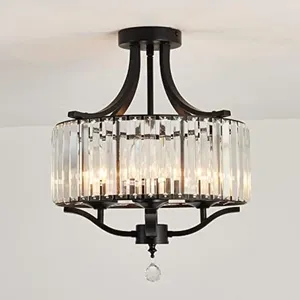 Lustres modernos candelabro de cristal 4 luzes preto semi embutido luminária de teto e12 metal fazenda para sala de jantar