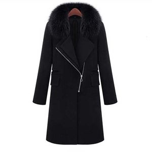 Damen-Wollmischungen, Damen-Winter-Wollmantel, elegant, schräger Reißverschluss, Kunstpelzkragen, lässig, schlank, lang, Kaschmir-Trenchcoat, Windjacke, Übergröße, S-3XL, 231211